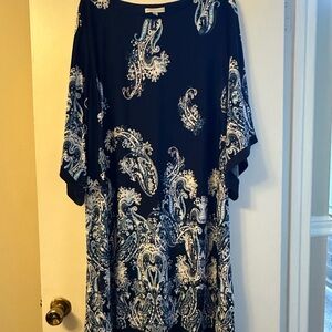 Sandra Darren Dark Blue and White Paisley Dress